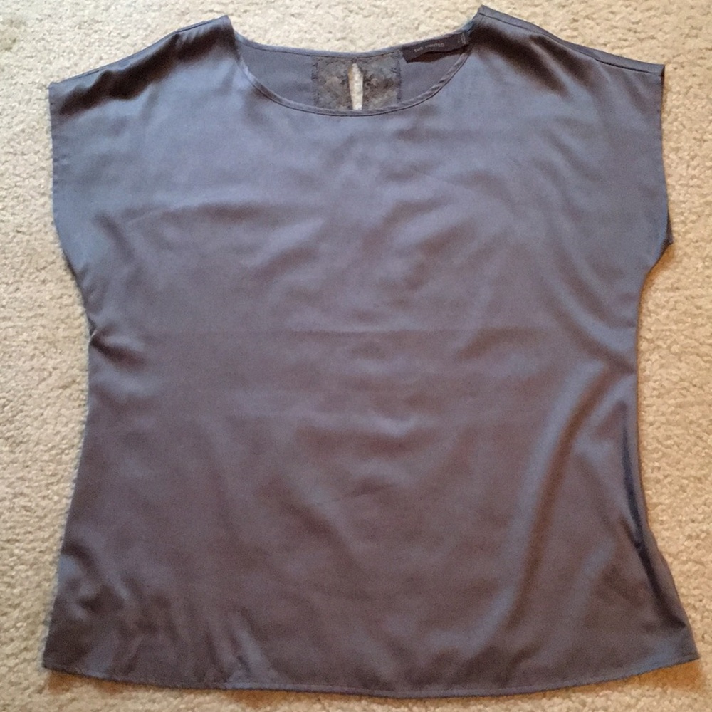 The Limited, grey blouse w/ lace down the back
